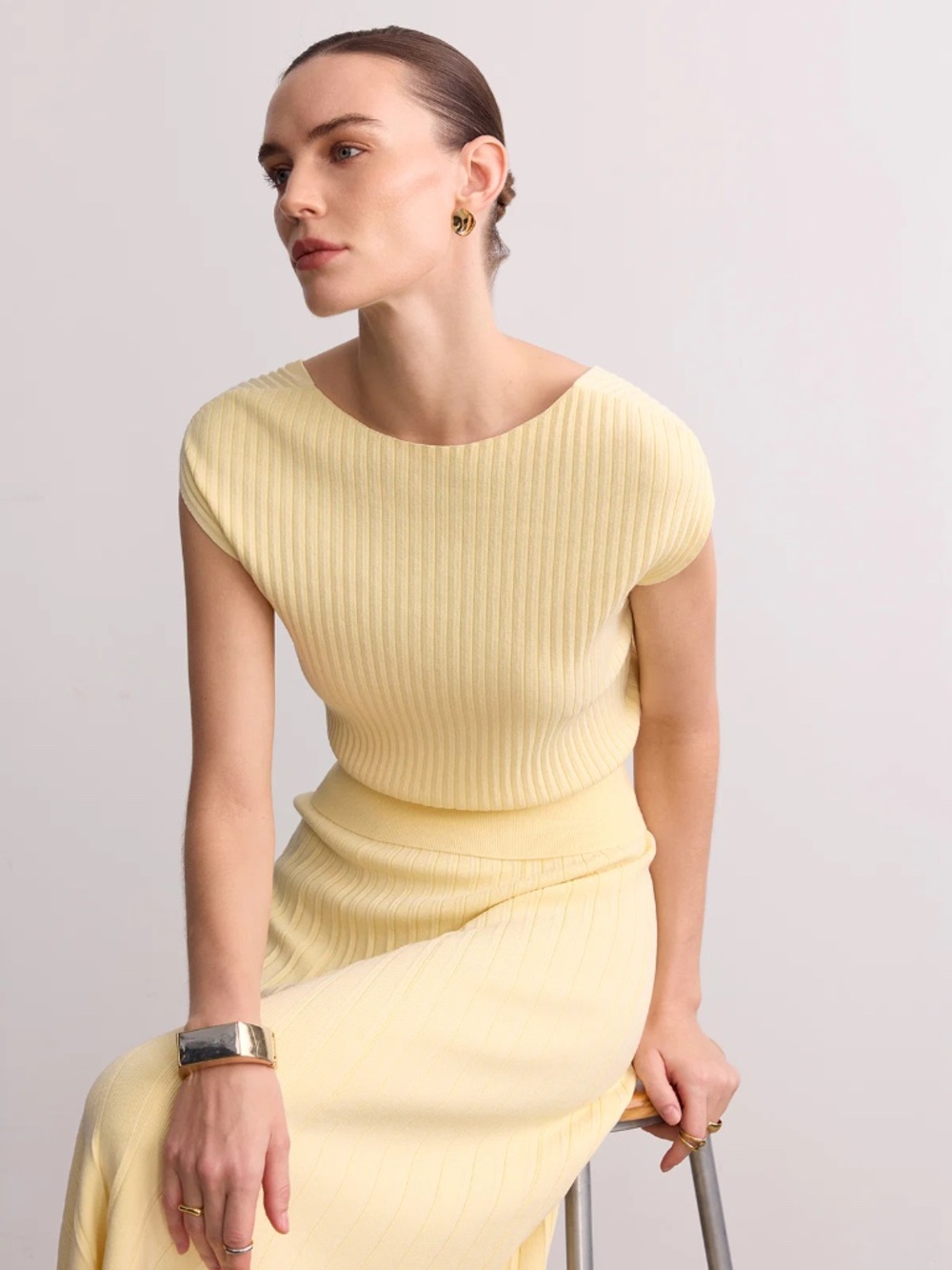 Commense Cap Sleeve Ribbed Knit Top - Picture 3 of 3